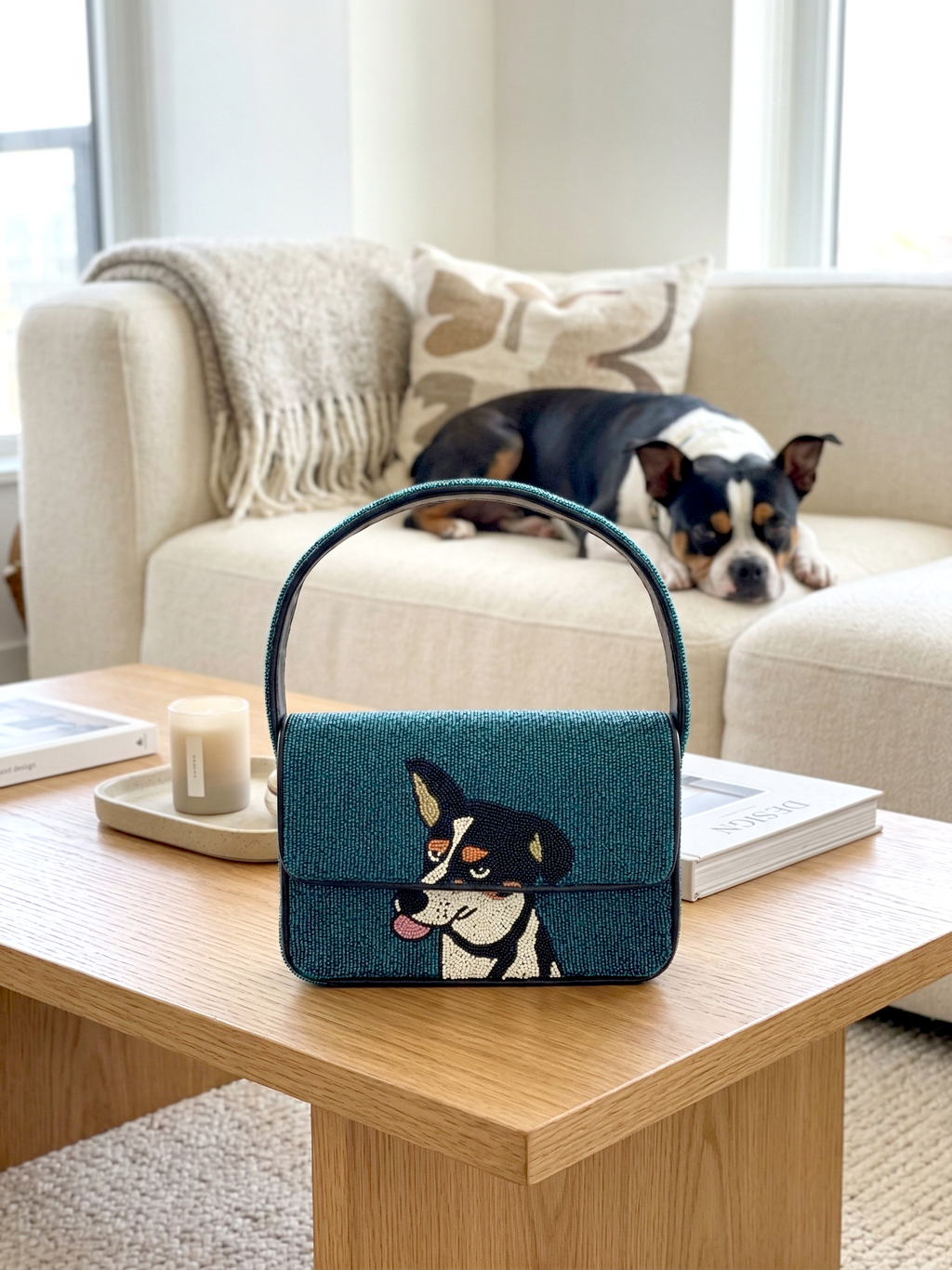 Custom Hand-Beaded Pet Portrait Shoulder Bag