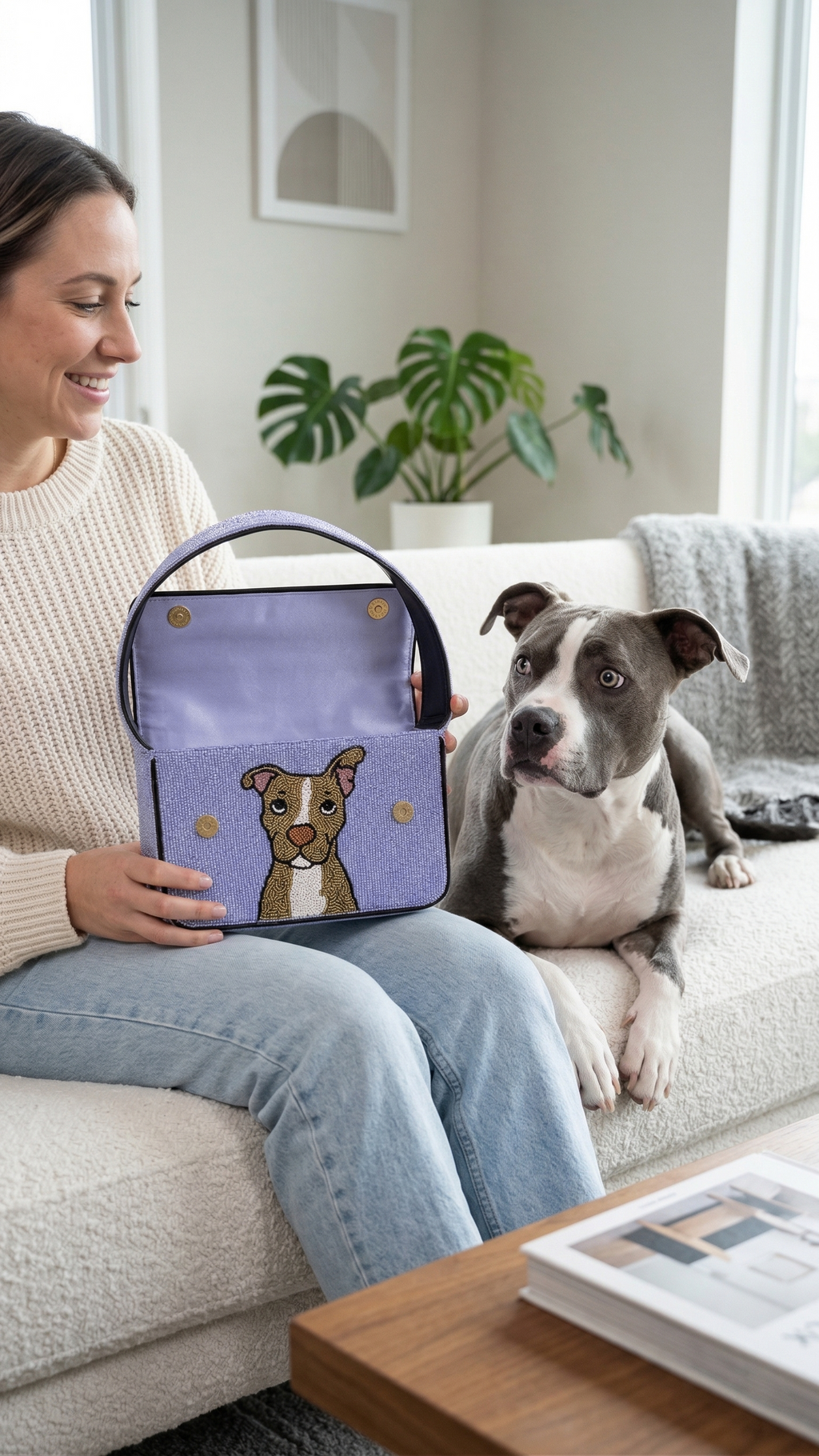 Custom Hand-Beaded Pet Portrait Shoulder Bag