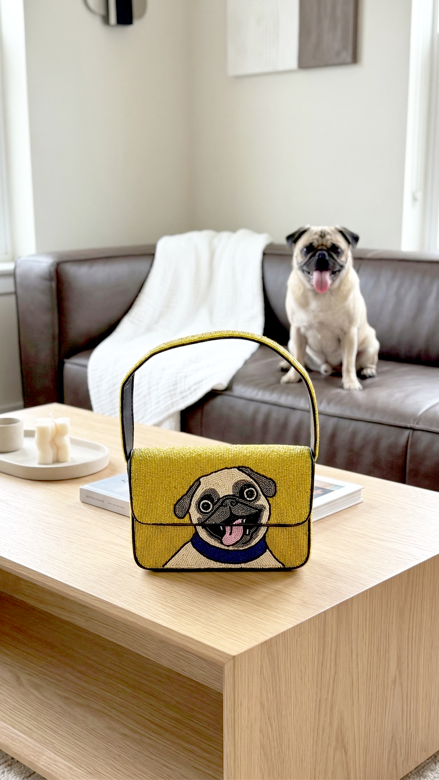 Custom Hand-Beaded Pet Portrait Shoulder Bag
