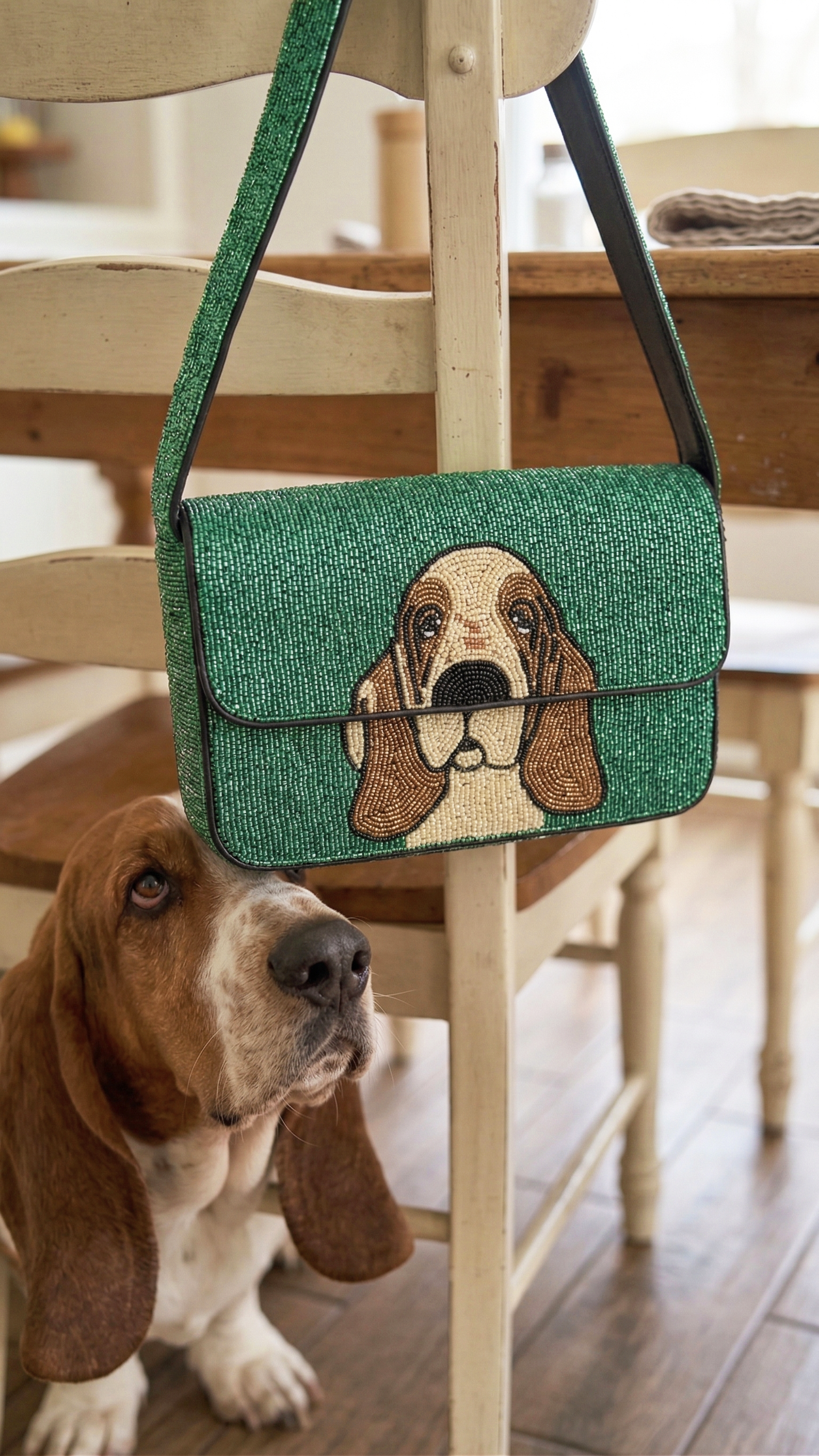 Custom Hand-Beaded Pet Portrait Shoulder Bag