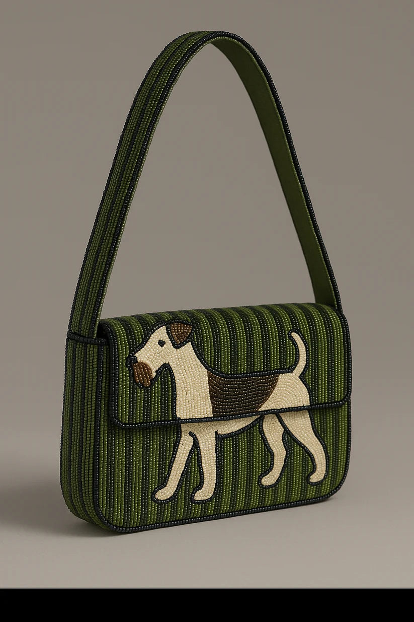 Custom Hand-Beaded Pet Portrait Shoulder Bag