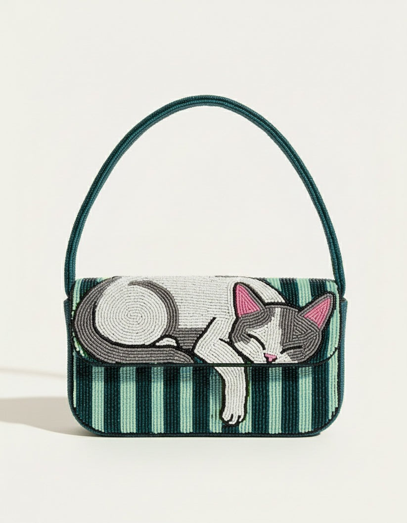 Custom Hand-Beaded Pet Portrait Shoulder Bag