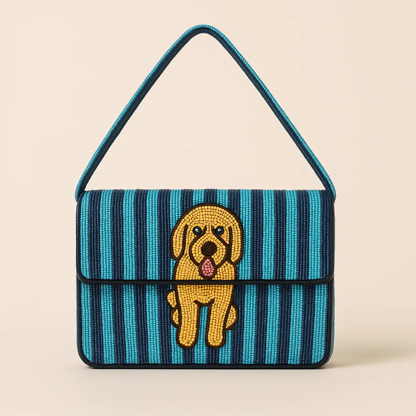 Custom Hand-Beaded Pet Portrait Shoulder Bag